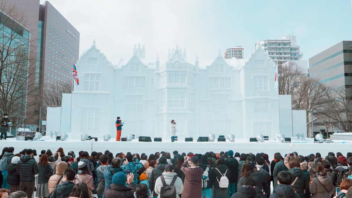 Huge stage made of snow at the Sapporo Snow Festival