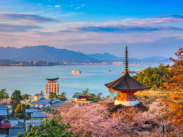 Miyajima Island, Hiroshima, Japan in spring.